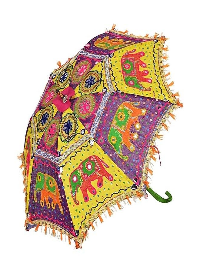 Ephemeral Multi Design Print Embroidery Work Decorative Handmade Wedding Umbrella for Decoration and Garba (Multicolour) (17 inch, Top-Bottom) - Image 4